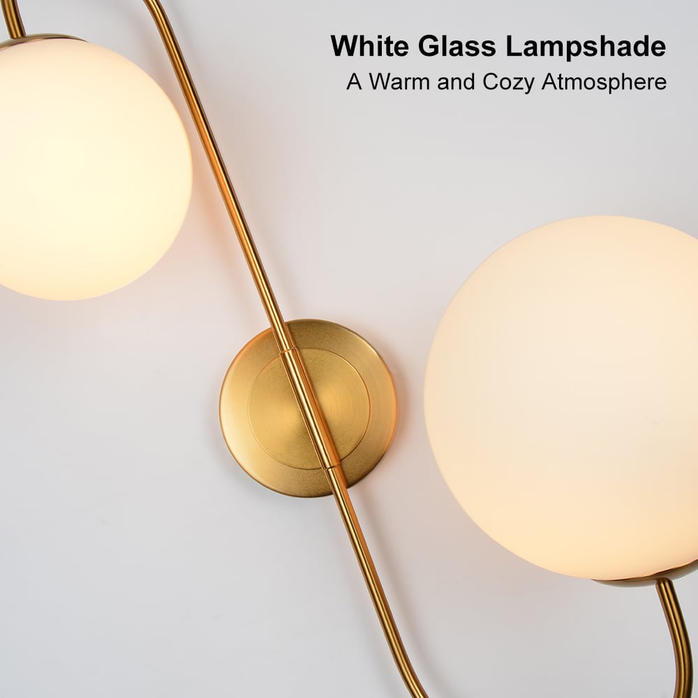 HMR - Wall Sconce Globe with Shade 2-Light in Aged Brass, White, Glass