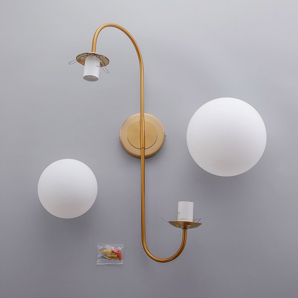 HMR - Wall Sconce Globe with Shade 2-Light in Aged Brass, White, Glass