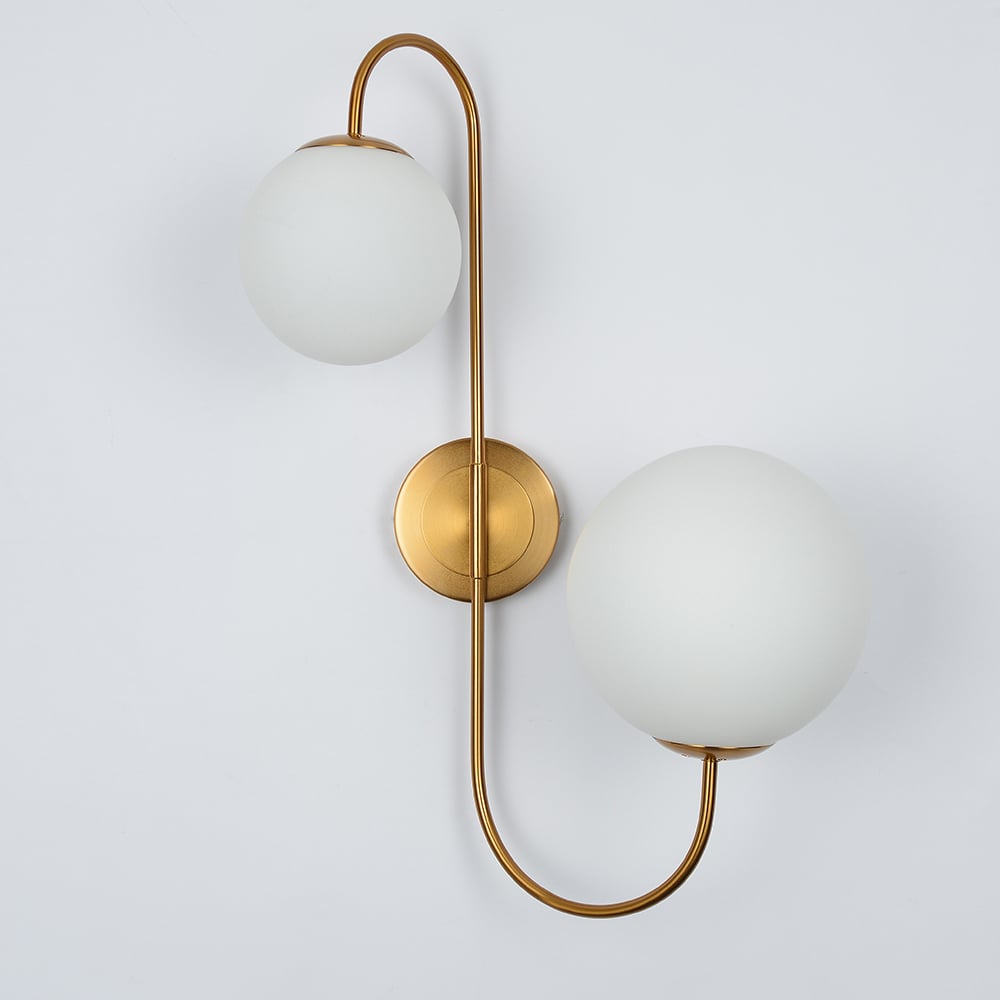HMR - Wall Sconce Globe with Shade 2-Light in Aged Brass, White, Glass