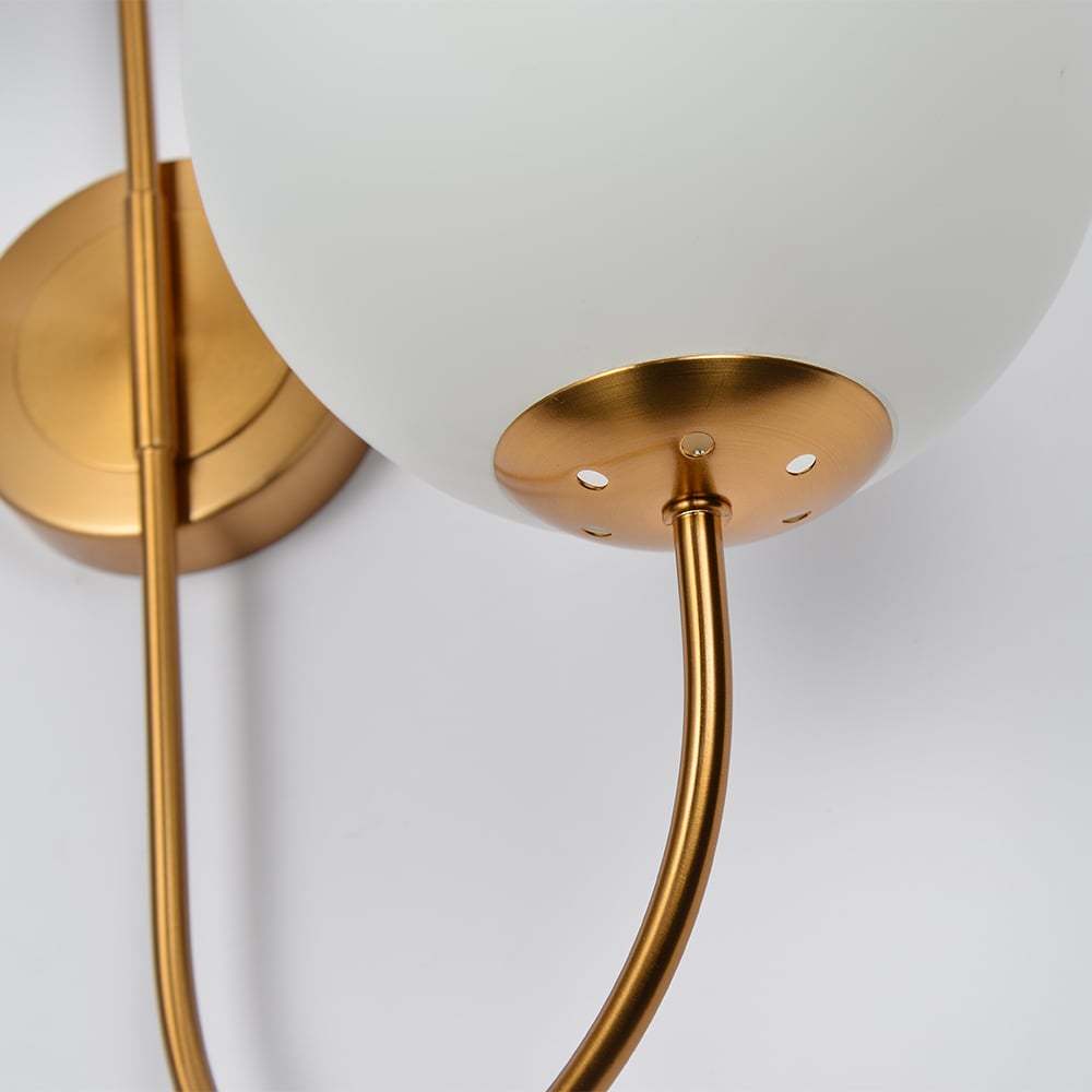 HMR - Wall Sconce Globe with Shade 2-Light in Aged Brass, White, Glass