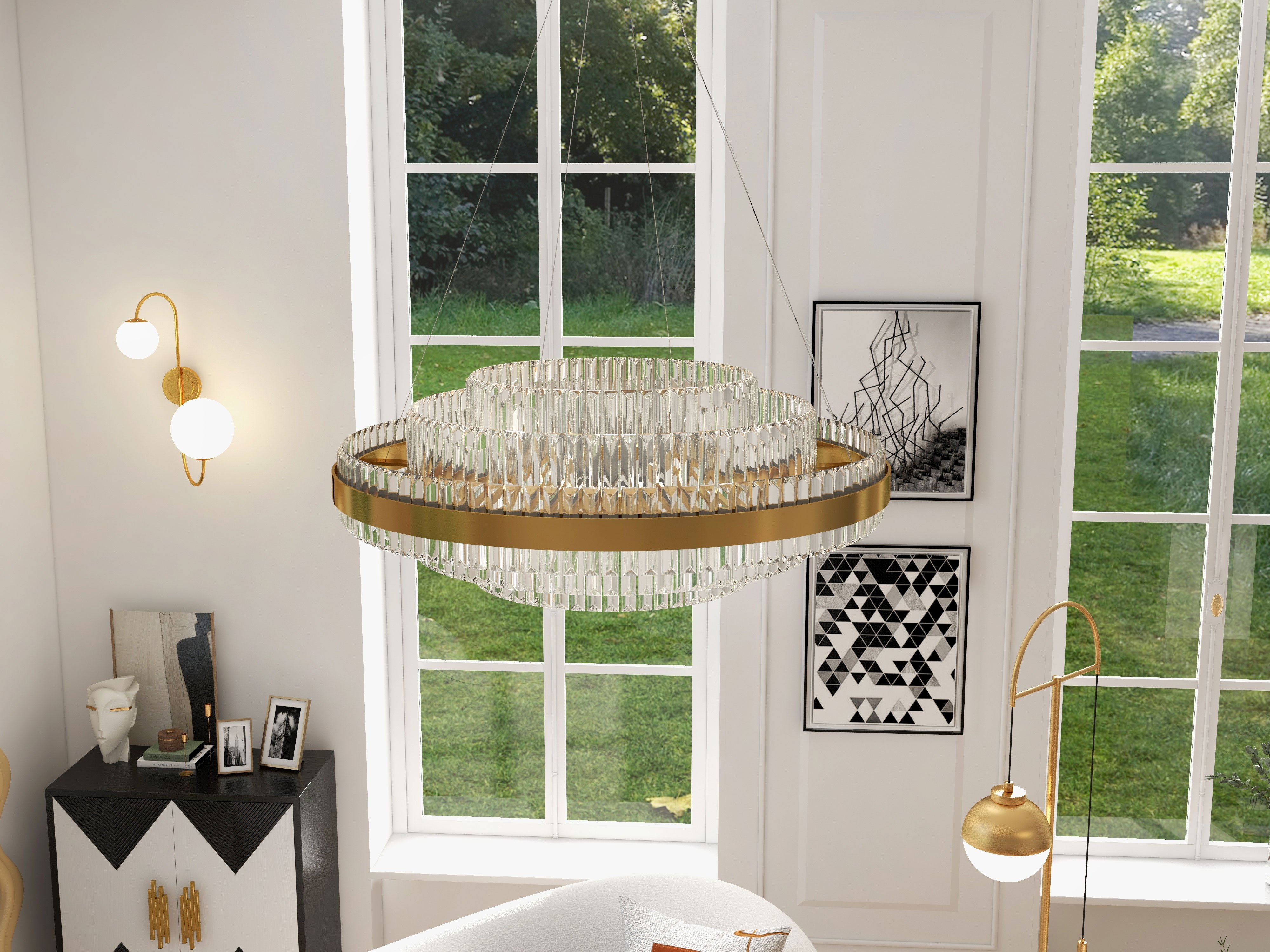 HMR - Wall Sconce Globe with Shade 2-Light in Aged Brass, White, Glass