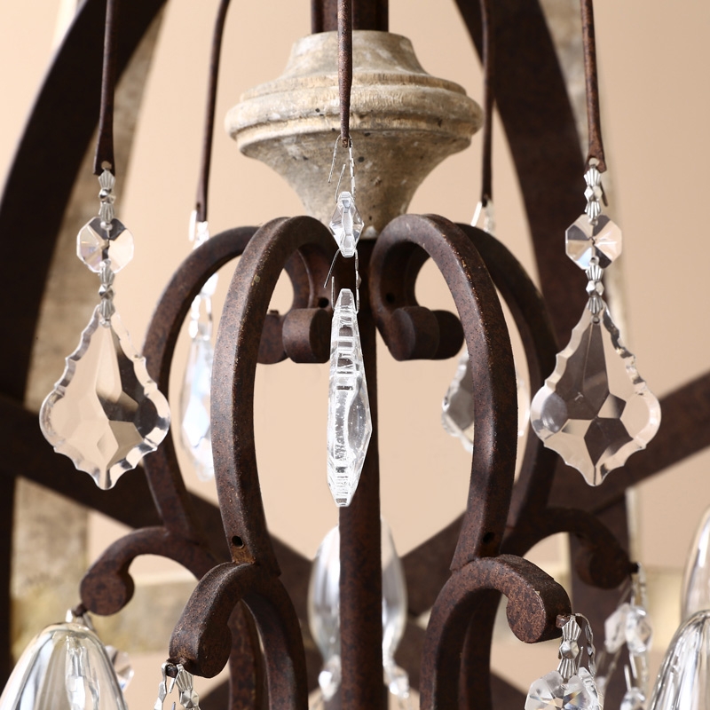HMR Retro Globe Weathered 5-Light Chandelier with Crystal Accents - Rust, Large