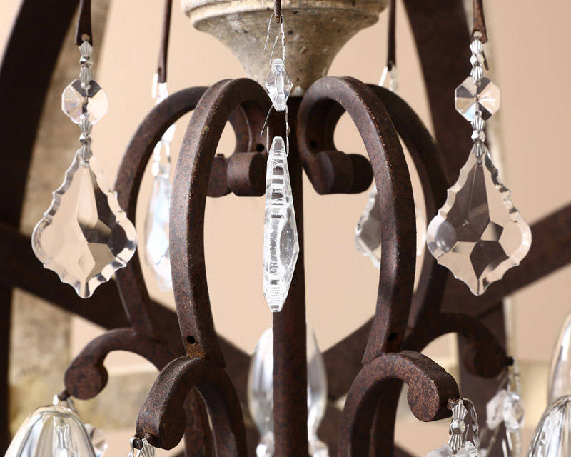 HMR Retro Globe Weathered 5-Light Chandelier with Crystal Accents - Rust, Large