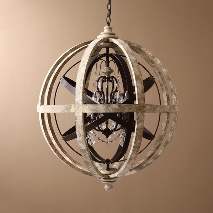 HMR - Retro Globe Weathered 5-Light Chandelier with Crystal Accents