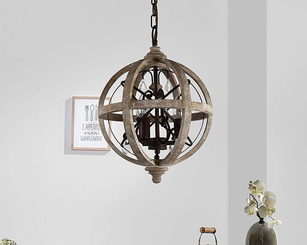 HMR Retro Globe Weathered 5-Light Chandelier with Crystal Accents - Rust, Small