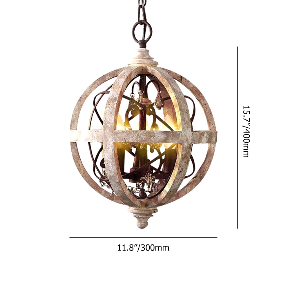 HMR Retro Globe Weathered 5-Light Chandelier with Crystal Accents - Rust, Small