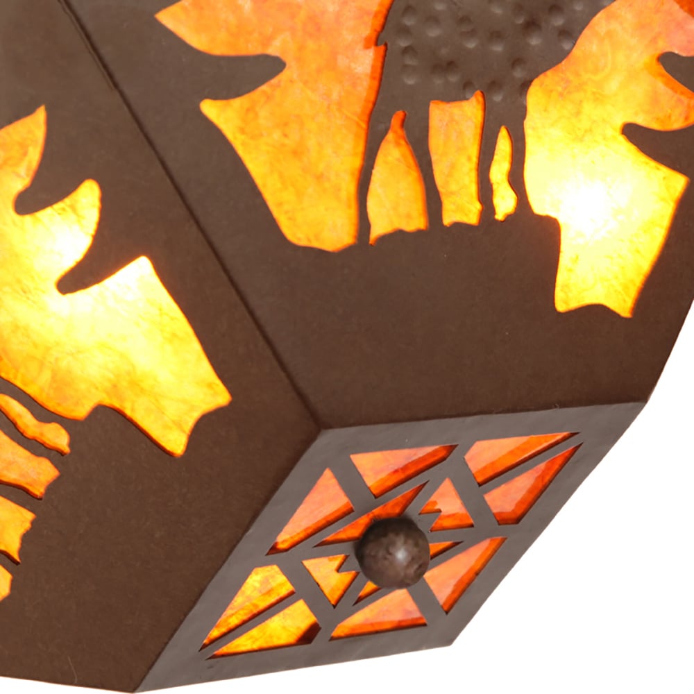 HMR - 3-Light Square Flush Mount Ceiling Light in Amber, Mica and Rust Metal