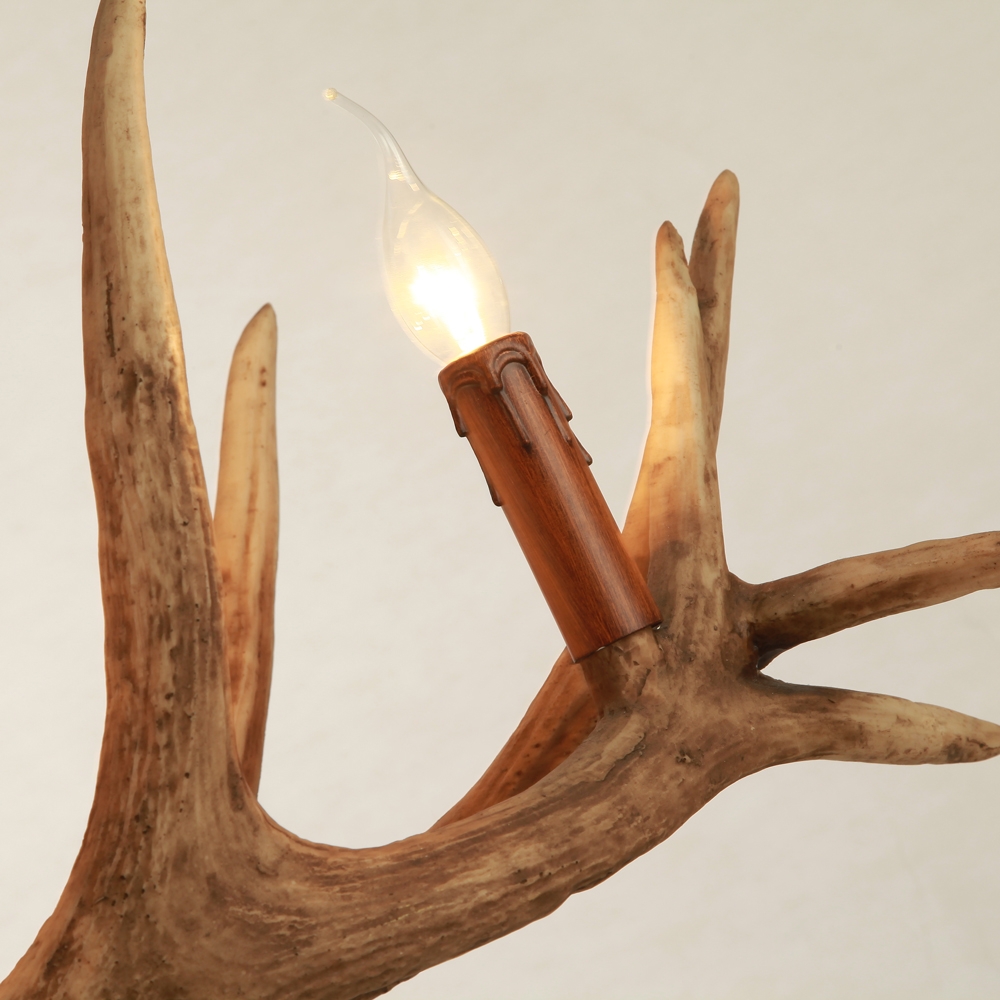 HMR - Rustic Faux Deer Antler Island Pool Table Pendant Light with 5 Candle Lights in Resin