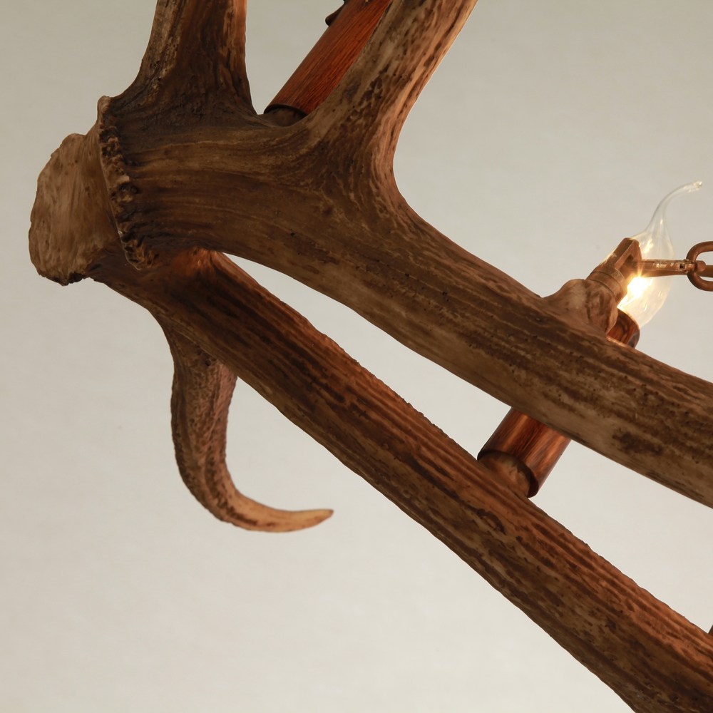 HMR - Rustic Faux Deer Antler Island Pool Table Pendant Light with 5 Candle Lights in Resin