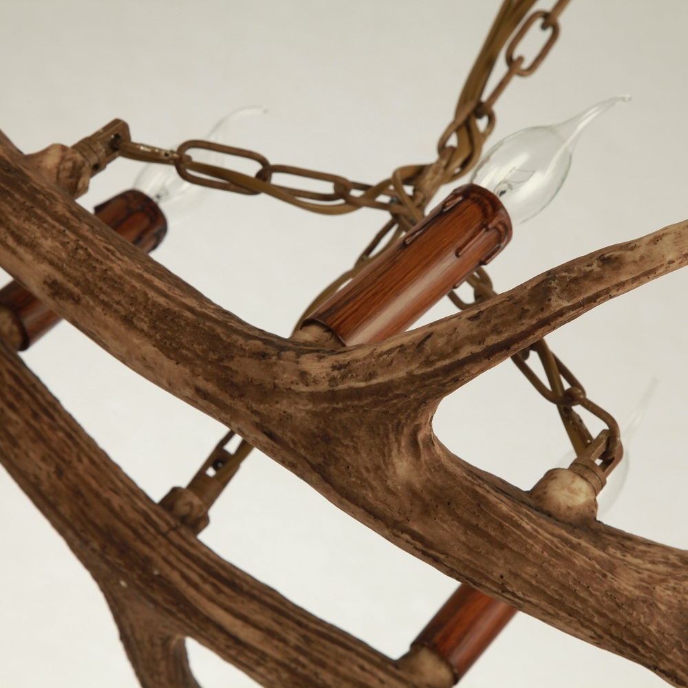 HMR - Rustic Faux Deer Antler Island Pool Table Pendant Light with 5 Candle Lights in Resin
