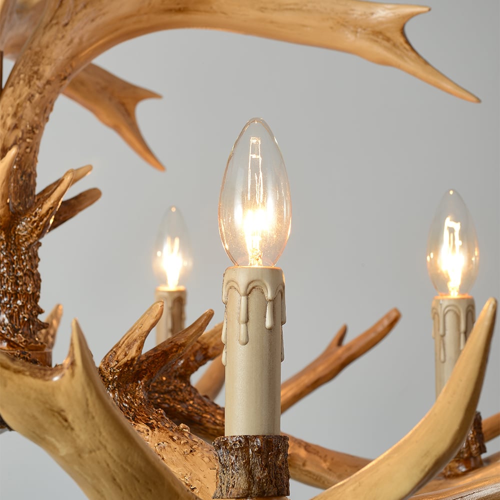HMR - Vintage Resin Deer Horn Antler 6-Light Large Rustic Ceiling Chandelier in Gold