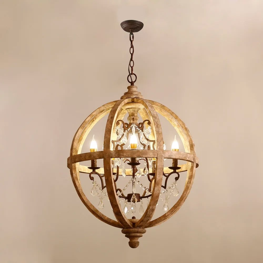 HMR - Rustic 5-Light Globe Ceiling Chandelier in Gold