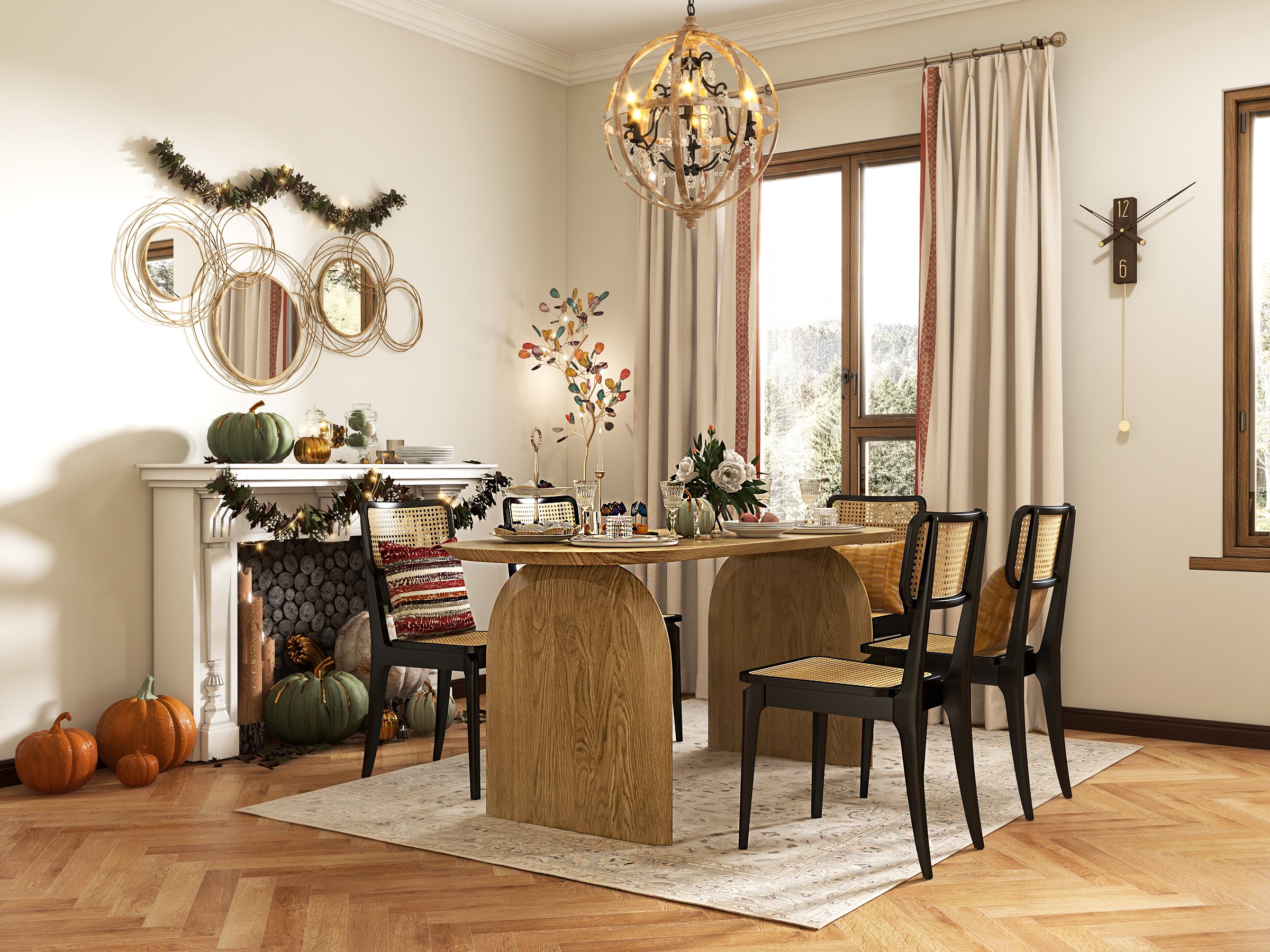 HMR - Rustic 5-Light Globe Ceiling Chandelier in Gold