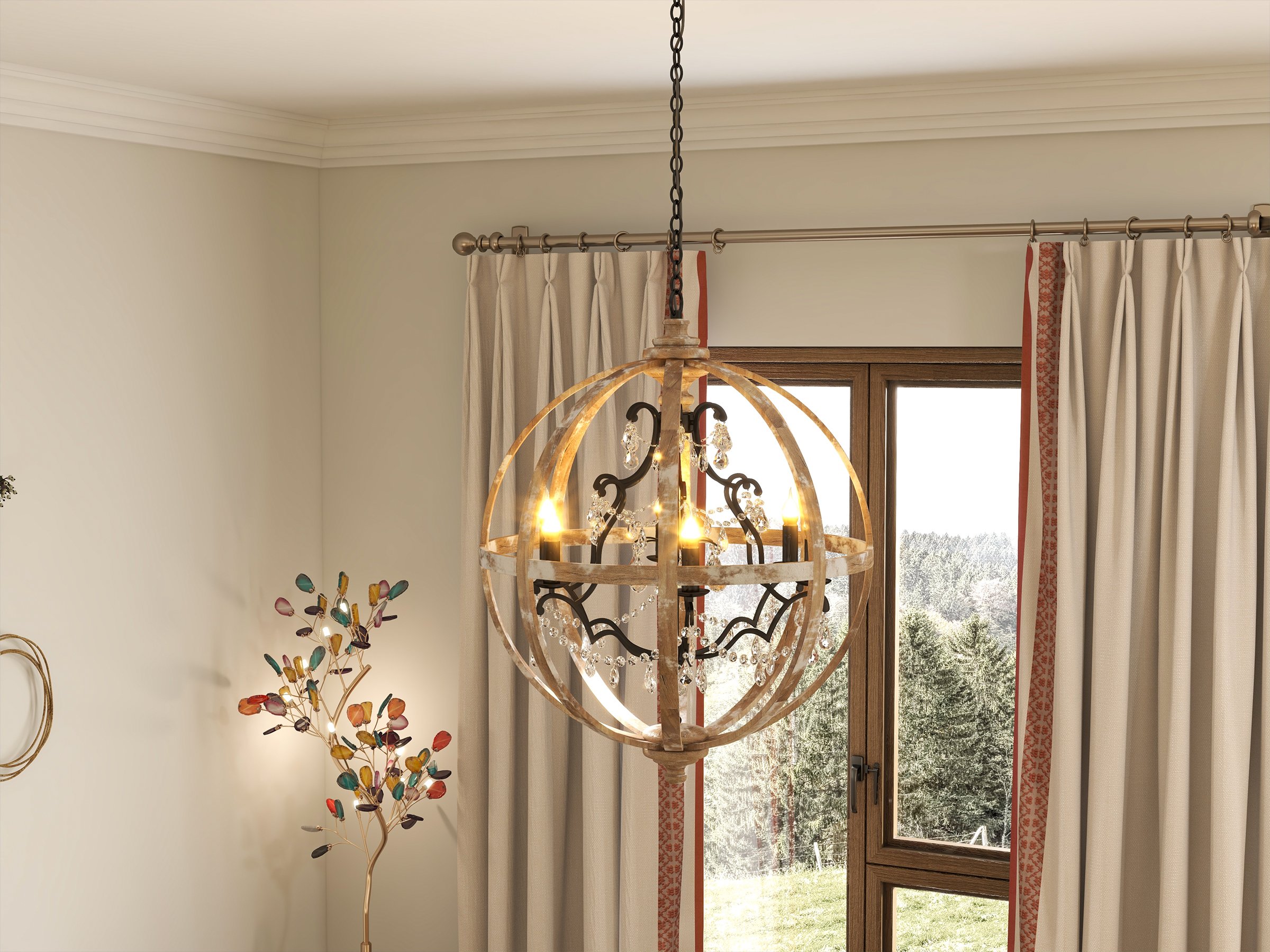 HMR - Rustic 5-Light Globe Ceiling Chandelier in Gold