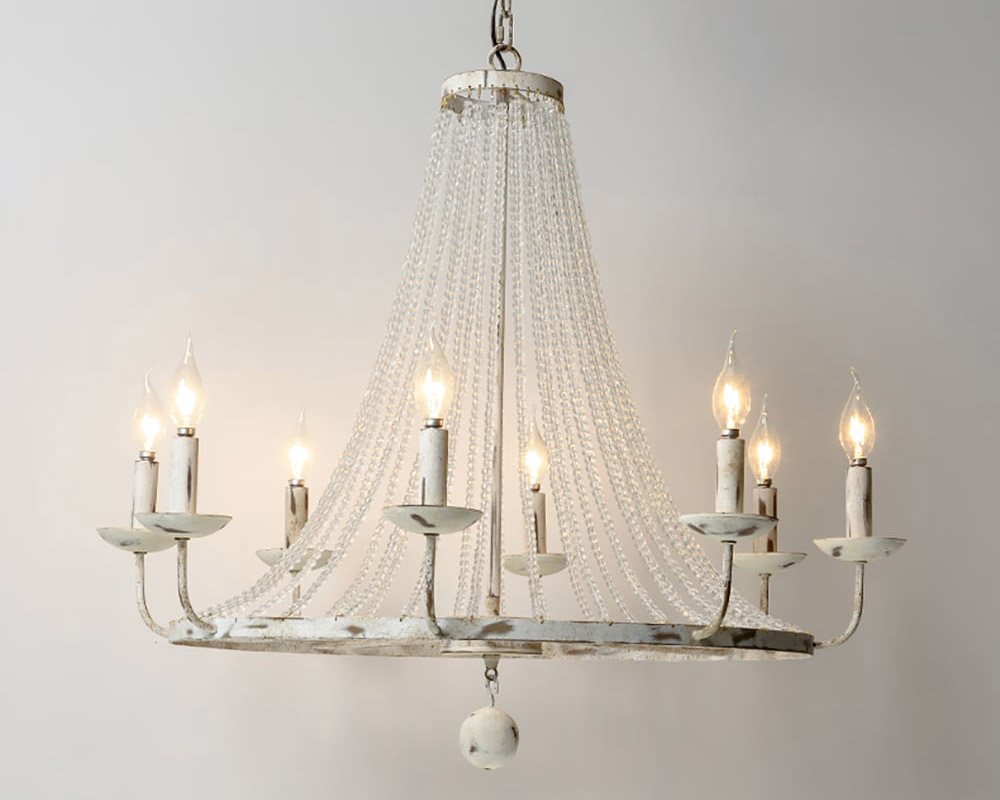 HMR Crylite French Country 8-Light Crystal Metal Wheel Chandelier - White