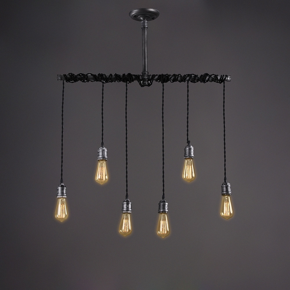 HMR - Industrial Hanging Metal Pendant Light for Kitchen Island in 6-Light