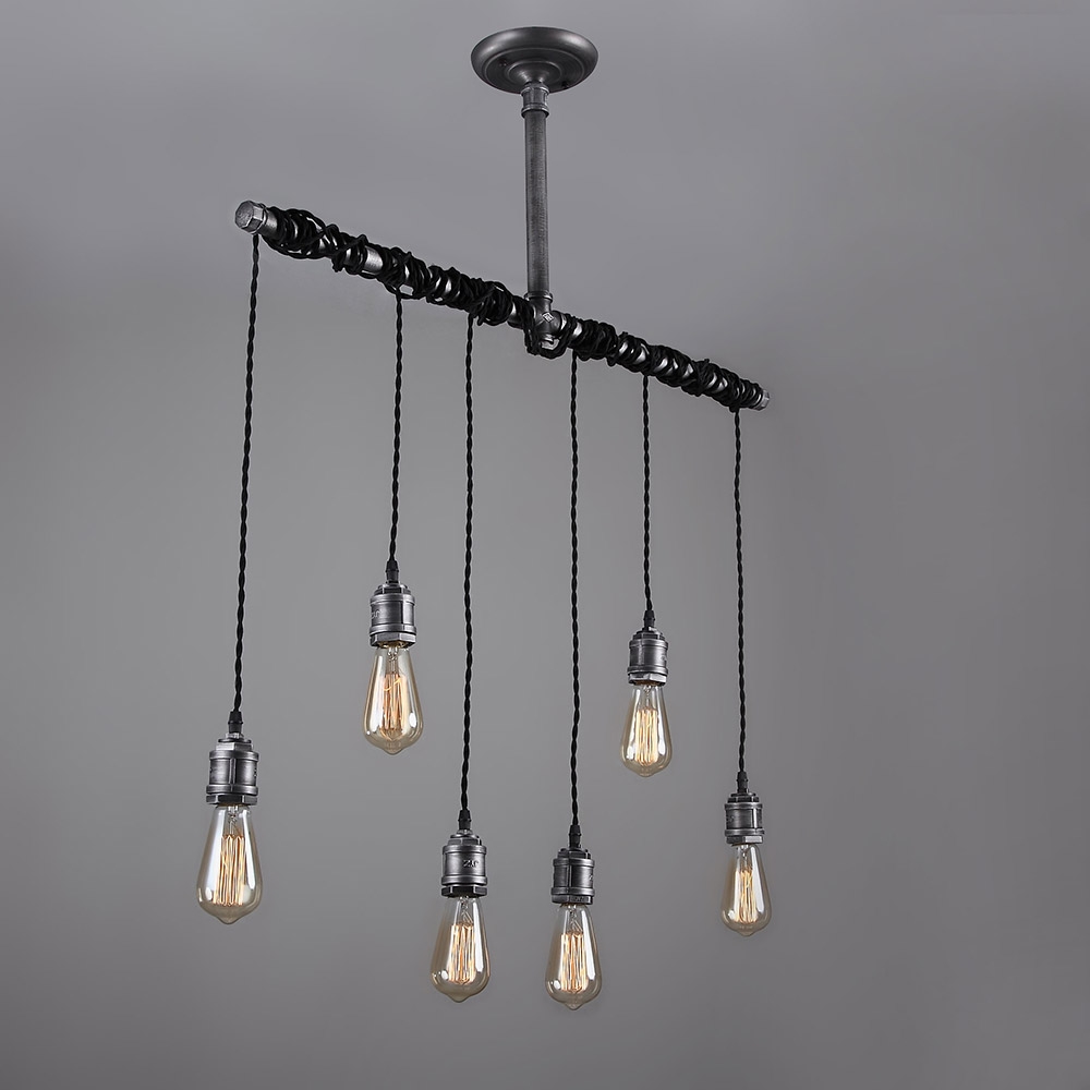 HMR - Industrial Hanging Metal Pendant Light for Kitchen Island in 6-Light