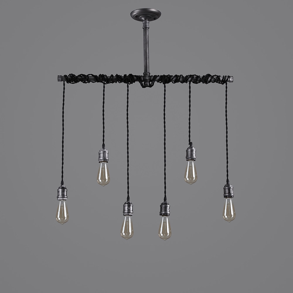 HMR - Industrial Hanging Metal Pendant Light for Kitchen Island in 6-Light