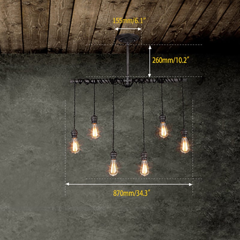 HMR - Industrial Hanging Metal Pendant Light for Kitchen Island in 6-Light