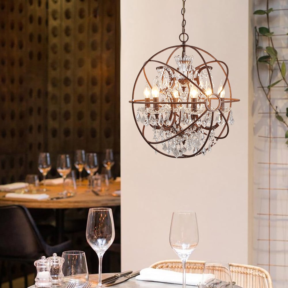 HMR - Industrial Loft 6-Lights Retro Metal Orb Chandelier in Clear