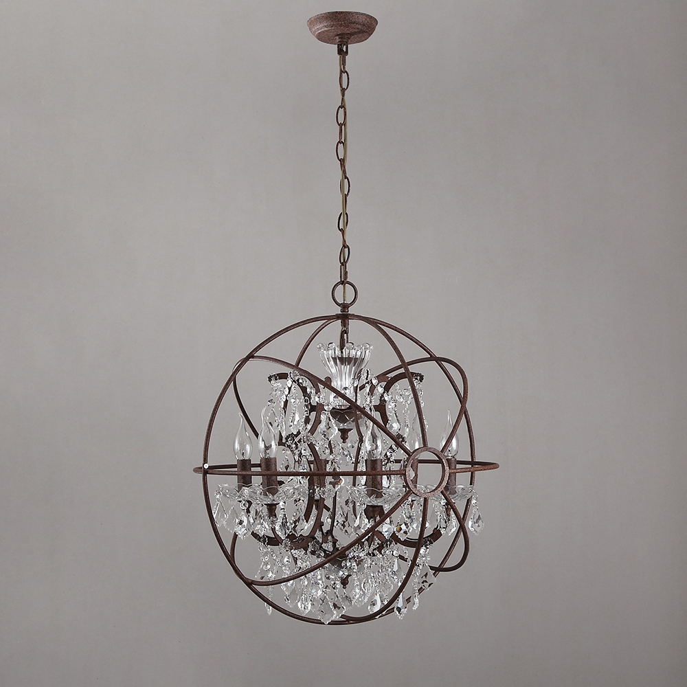 HMR - Industrial Loft 6-Lights Retro Metal Orb Chandelier in Clear