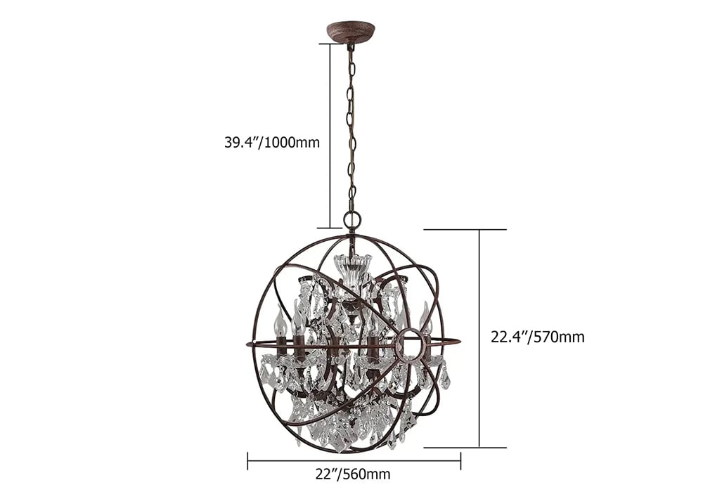 HMR - Industrial Loft 6-Lights Retro Metal Orb Chandelier in Clear