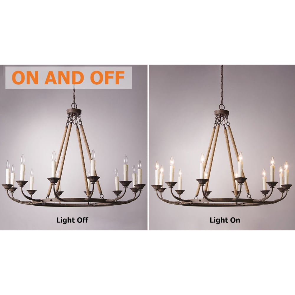 HMR - Candlely 12-Light Wagon Wheel Chandelier with Flaxen Hemp Rope in Rust
