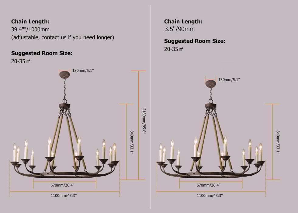 HMR - Candlely 12-Light Wagon Wheel Chandelier with Flaxen Hemp Rope in Rust