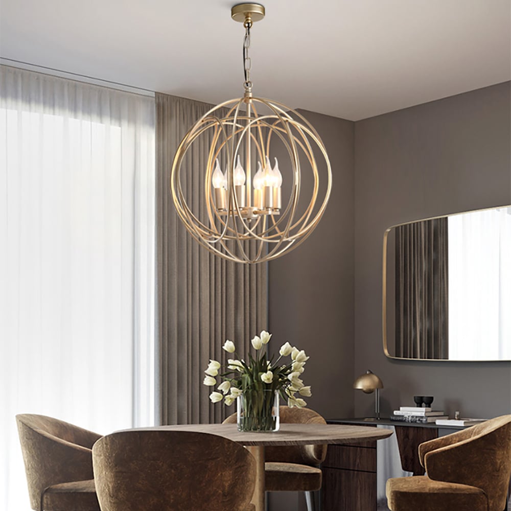 HMR - Modern 4-Light Iron Suspended Geometric Chandelier in Gold