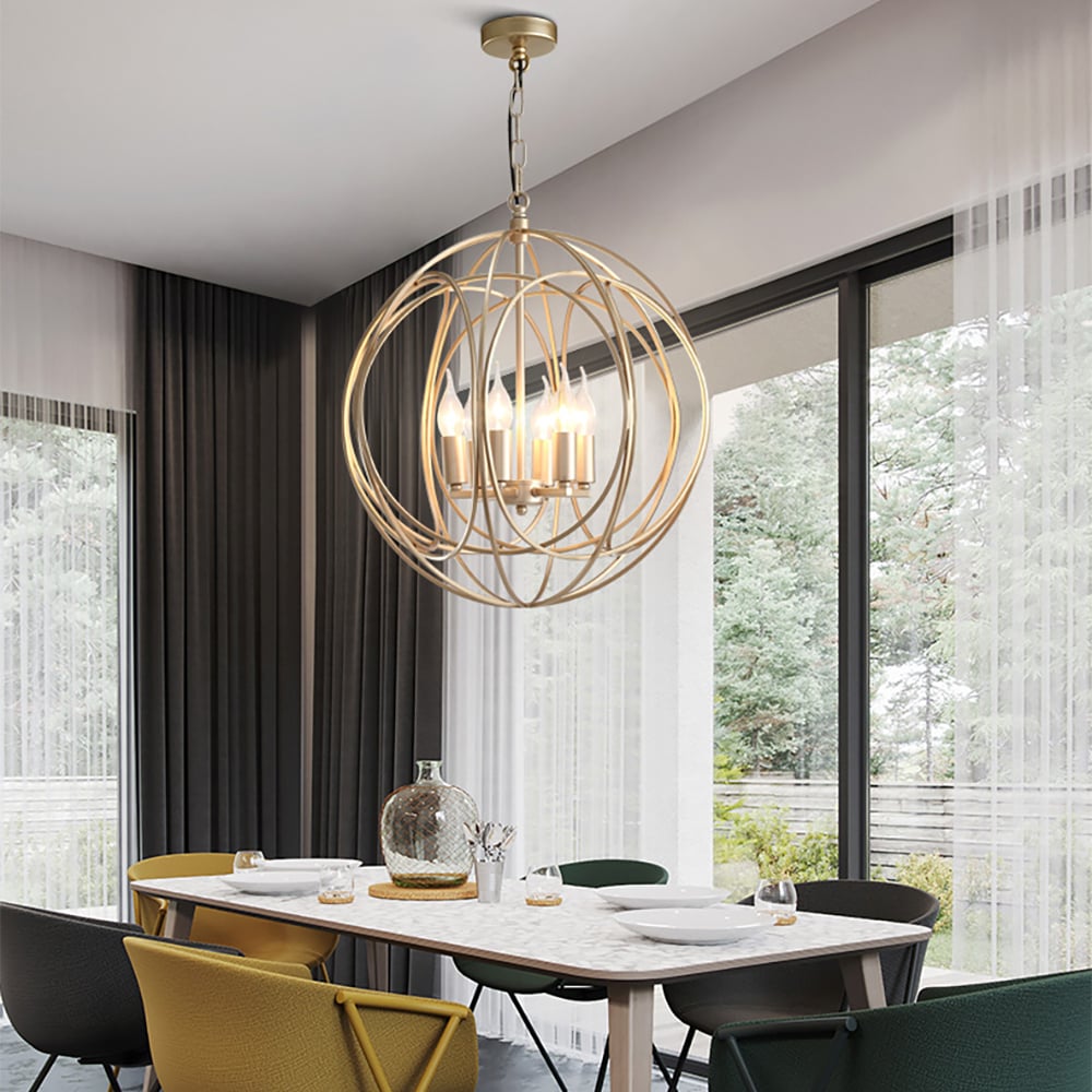 HMR - Modern 4-Light Iron Suspended Geometric Chandelier in Gold