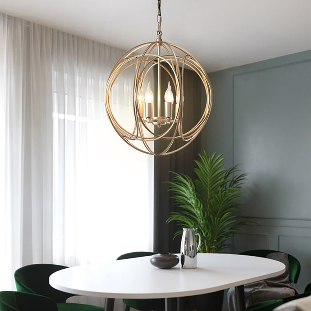 HMR - Modern 4-Light Iron Suspended Geometric Chandelier in Gold