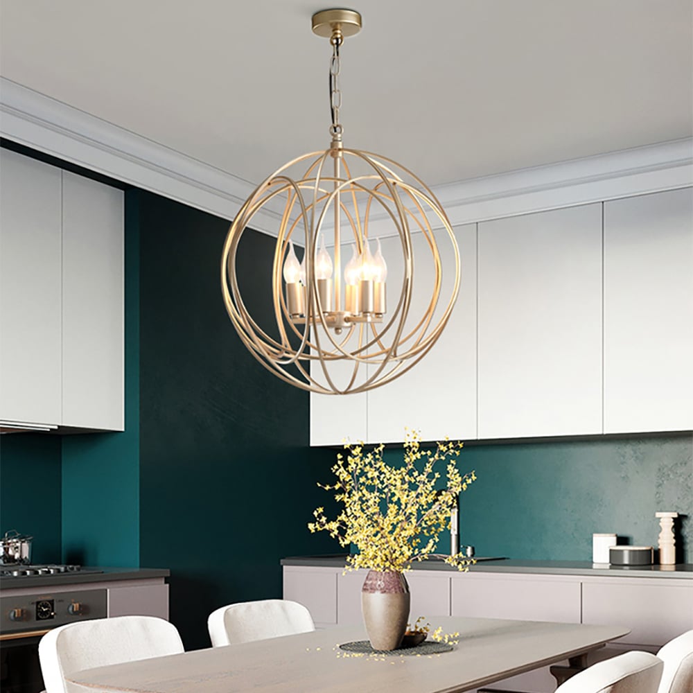 HMR - Modern 4-Light Iron Suspended Geometric Chandelier in Gold