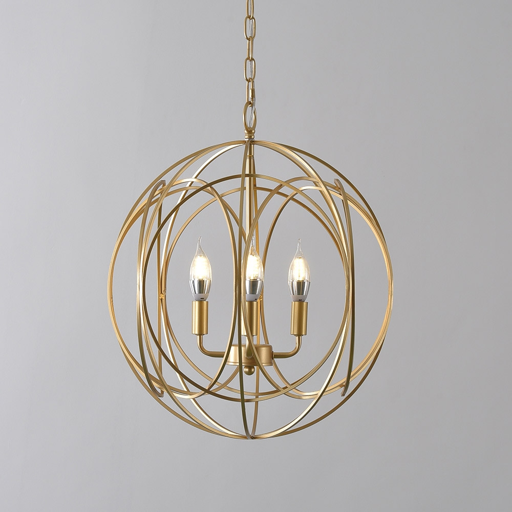 HMR - Modern 4-Light Iron Suspended Geometric Chandelier in Gold