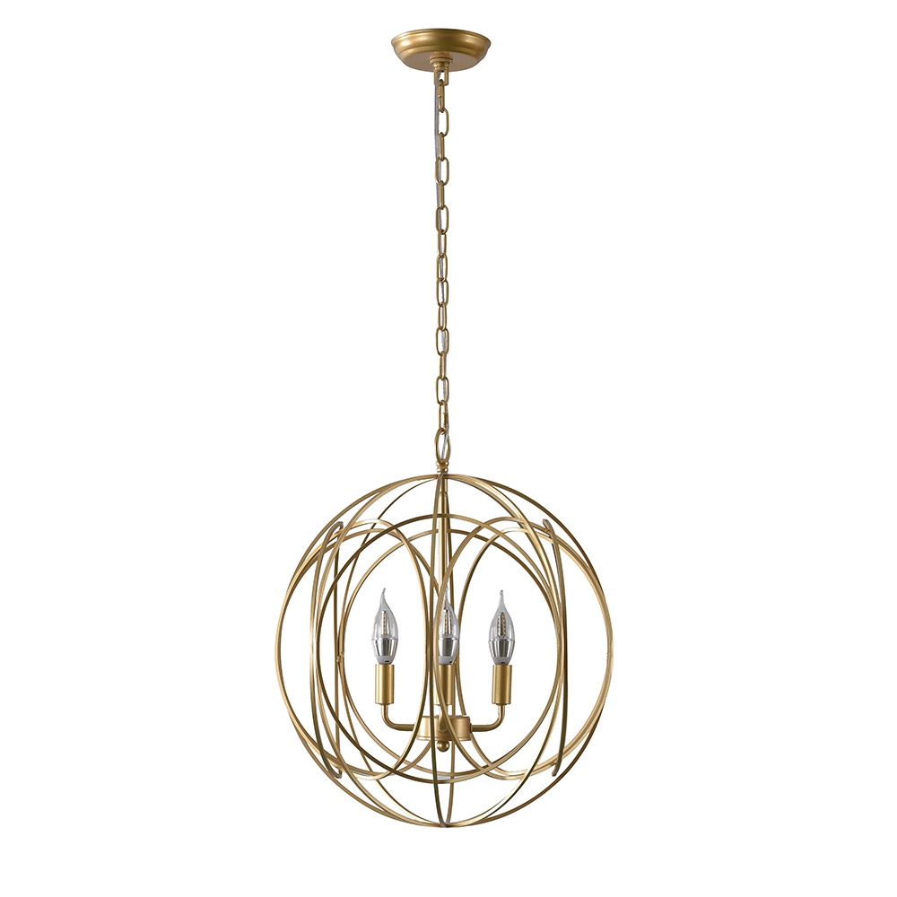 HMR - Modern 4-Light Iron Suspended Geometric Chandelier in Gold