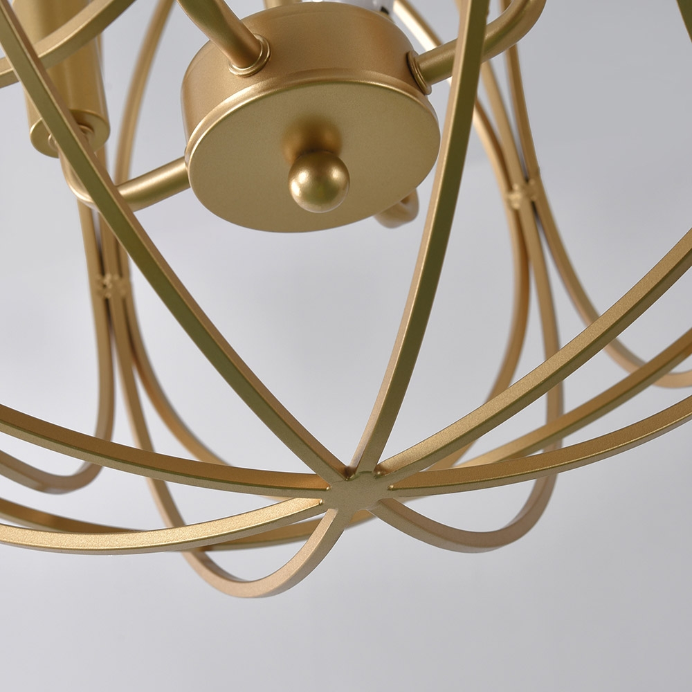 HMR - Modern 4-Light Iron Suspended Geometric Chandelier in Gold