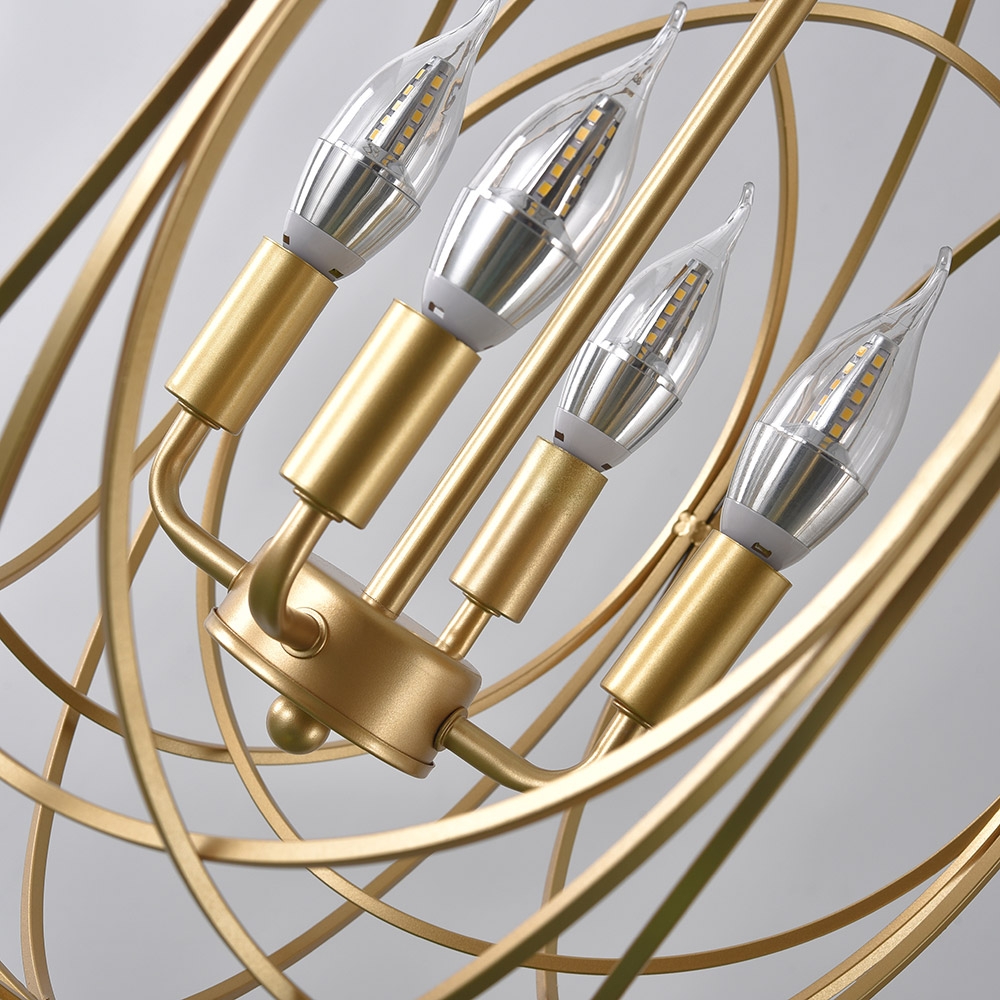 HMR - Modern 4-Light Iron Suspended Geometric Chandelier in Gold