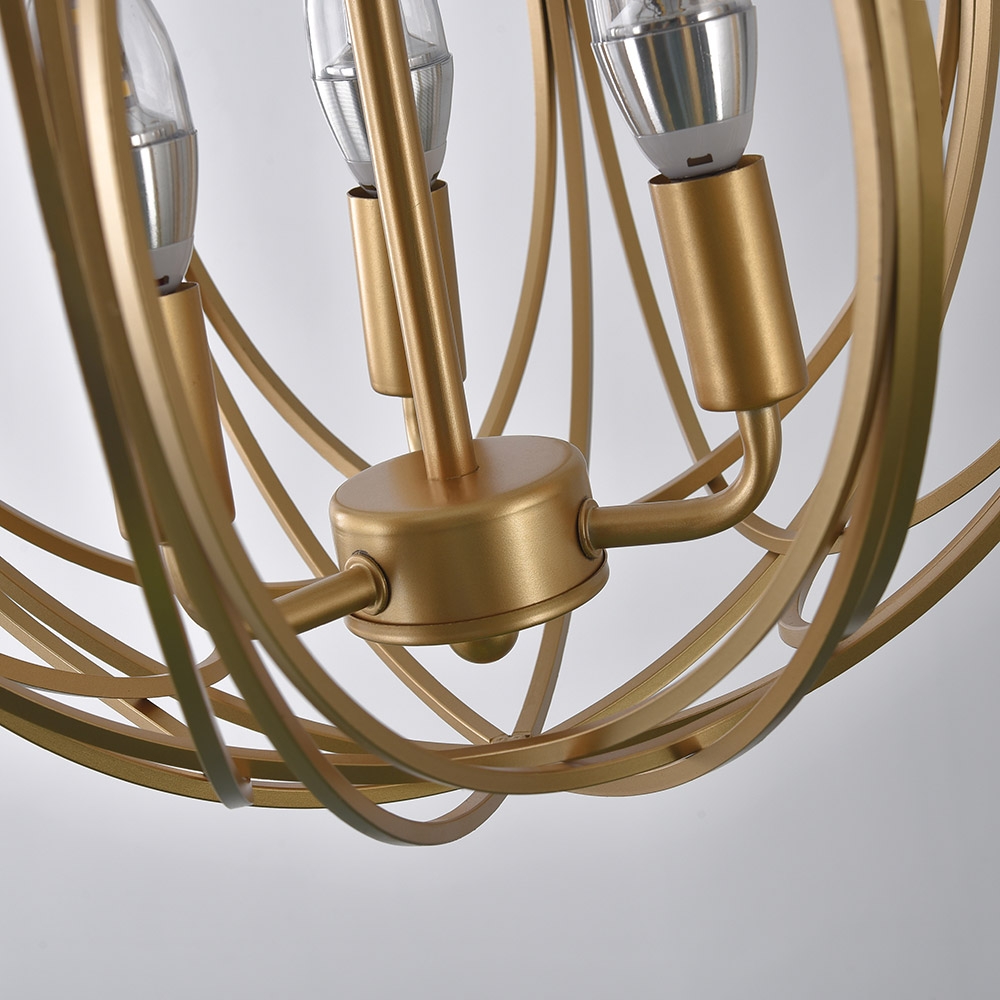 HMR - Modern 4-Light Iron Suspended Geometric Chandelier in Gold