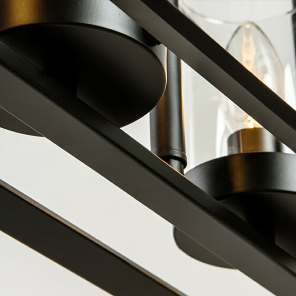 HMR - Metal Frame 5-Light Kitchen Island Linear Pendant Light in Black