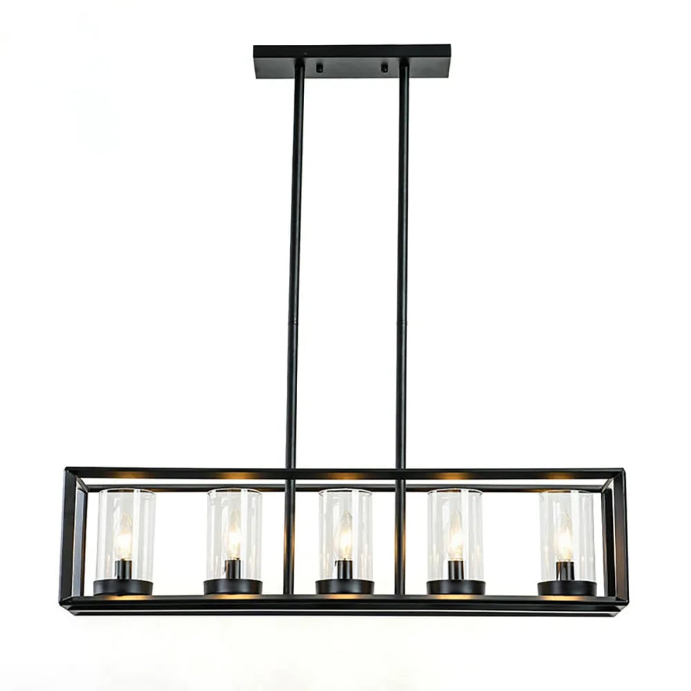 HMR - Metal Frame 5-Light Kitchen Island Linear Pendant Light in Black