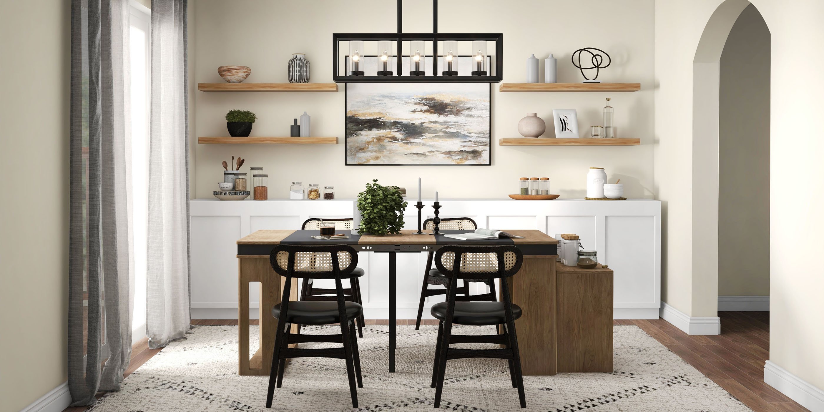 HMR - Metal Frame 5-Light Kitchen Island Linear Pendant Light in Black