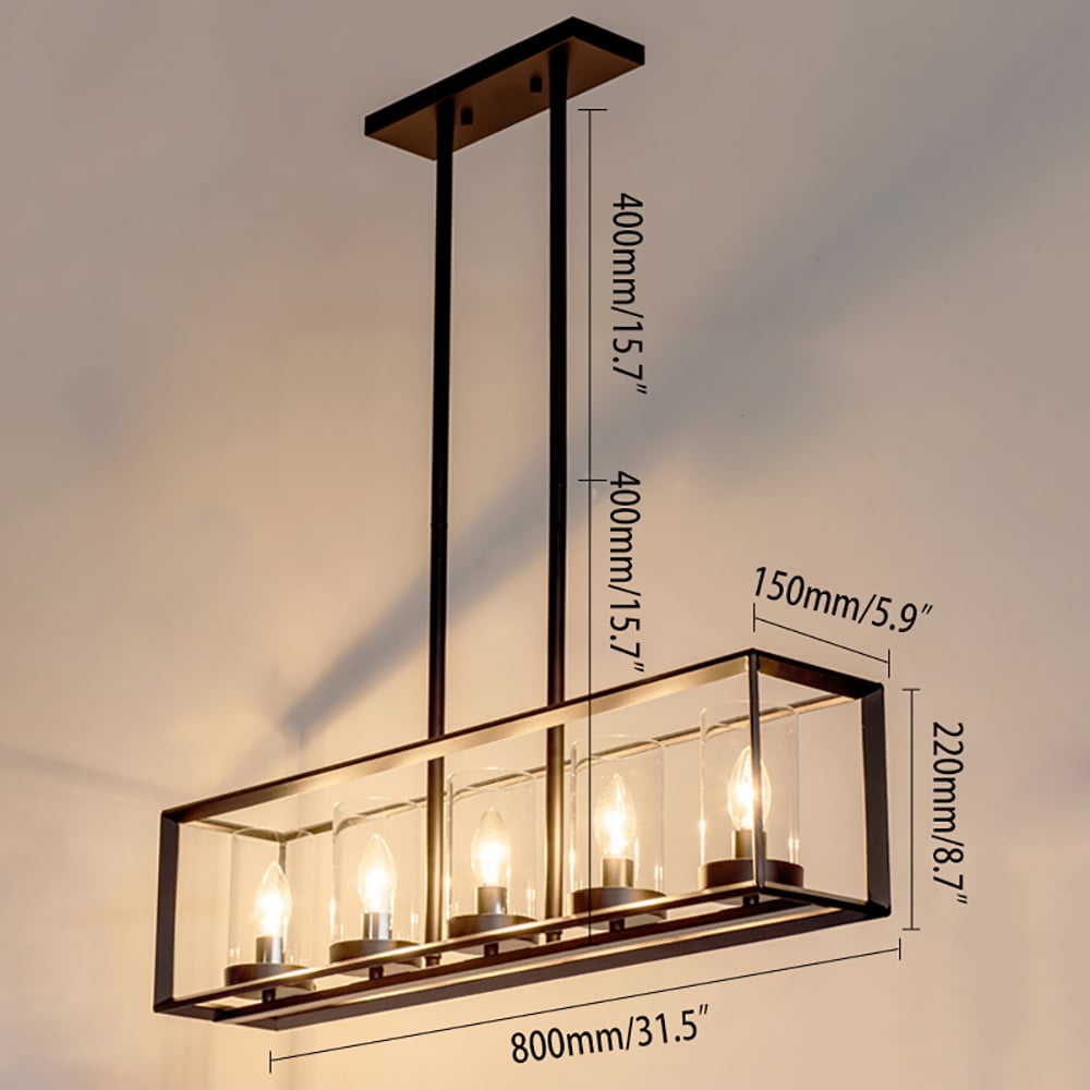 HMR - Metal Frame 5-Light Kitchen Island Linear Pendant Light in Black