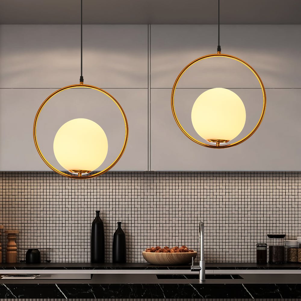 HMR - Contemporary Minimalist Ring Glass Globe Pendant Light in Single