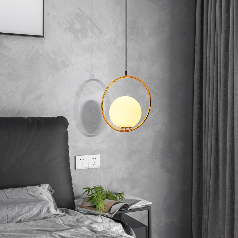 HMR - Contemporary Minimalist Ring Glass Globe Pendant Light in Single