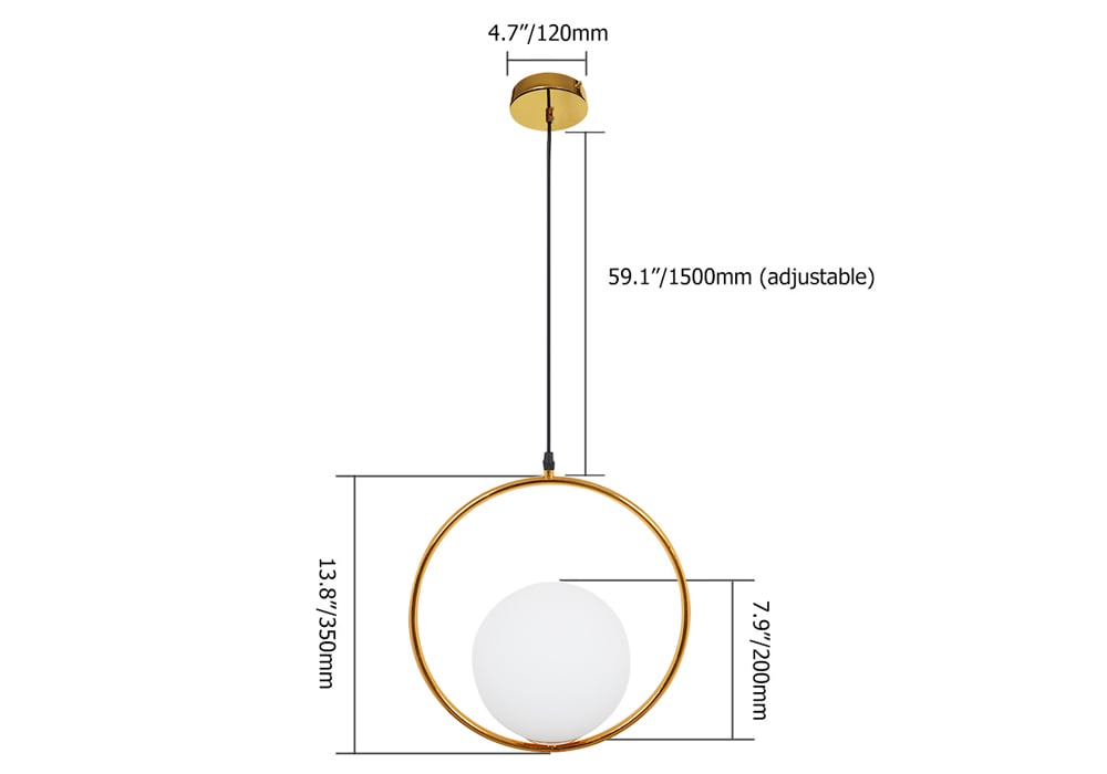 HMR - Contemporary Minimalist Ring Glass Globe Pendant Light in Single