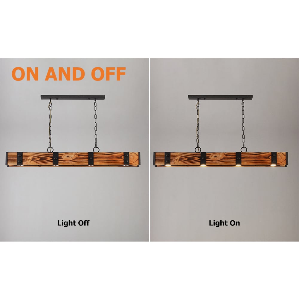 HMR - Rowen Industrial 4-Light LED Linear Rust Wood and Metal Pendant Light in Rust