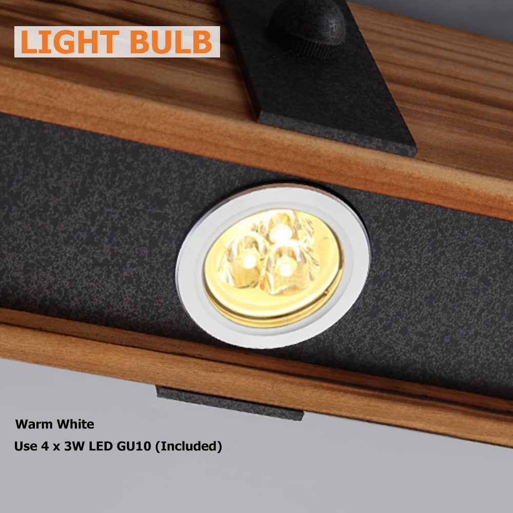 HMR - Rowen Industrial 4-Light LED Linear Rust Wood and Metal Pendant Light in Rust