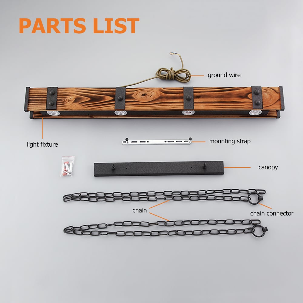 HMR - Rowen Industrial 4-Light LED Linear Rust Wood and Metal Pendant Light in Rust