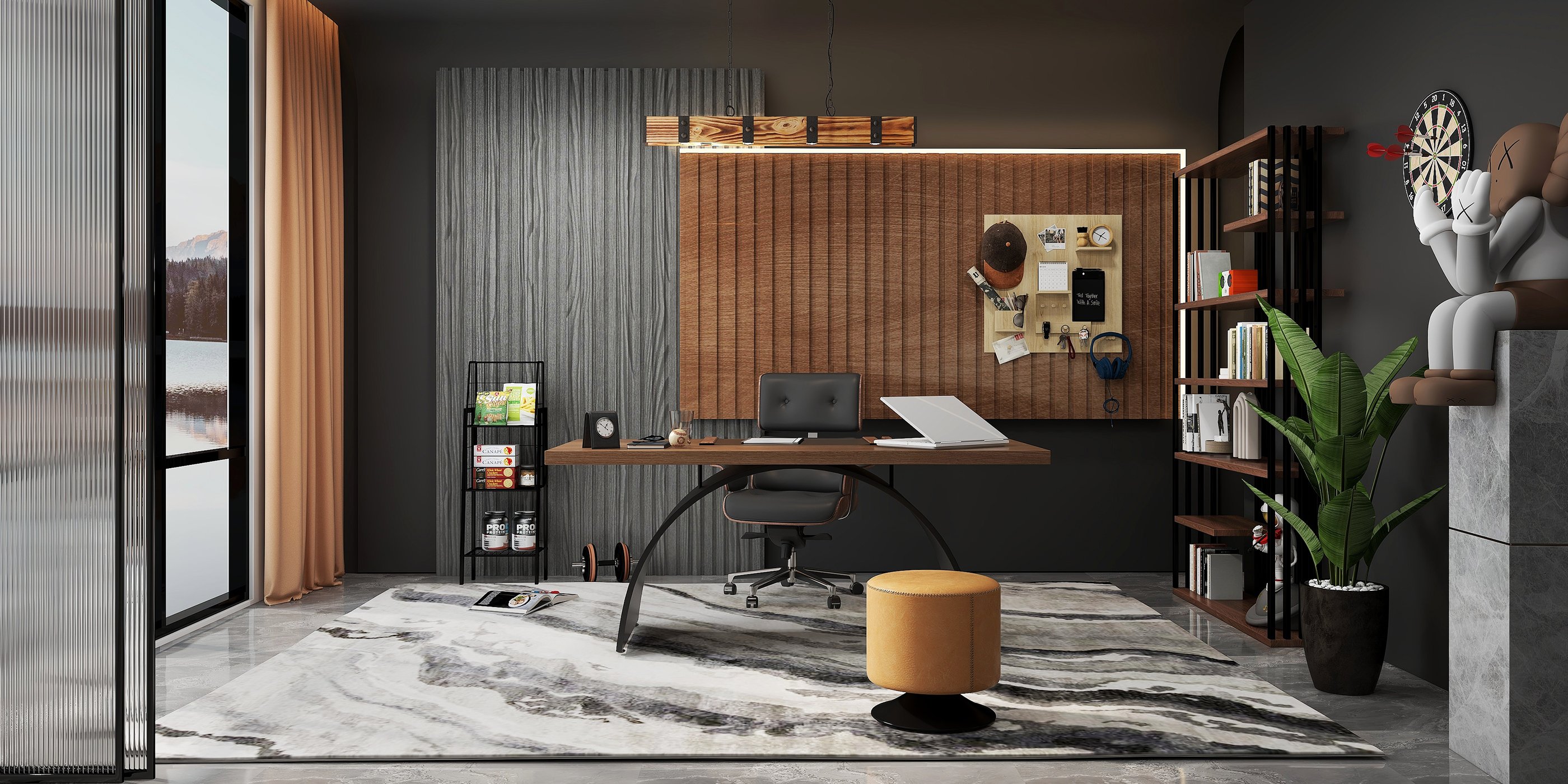 HMR - Rowen Industrial 4-Light LED Linear Rust Wood and Metal Pendant Light in Rust