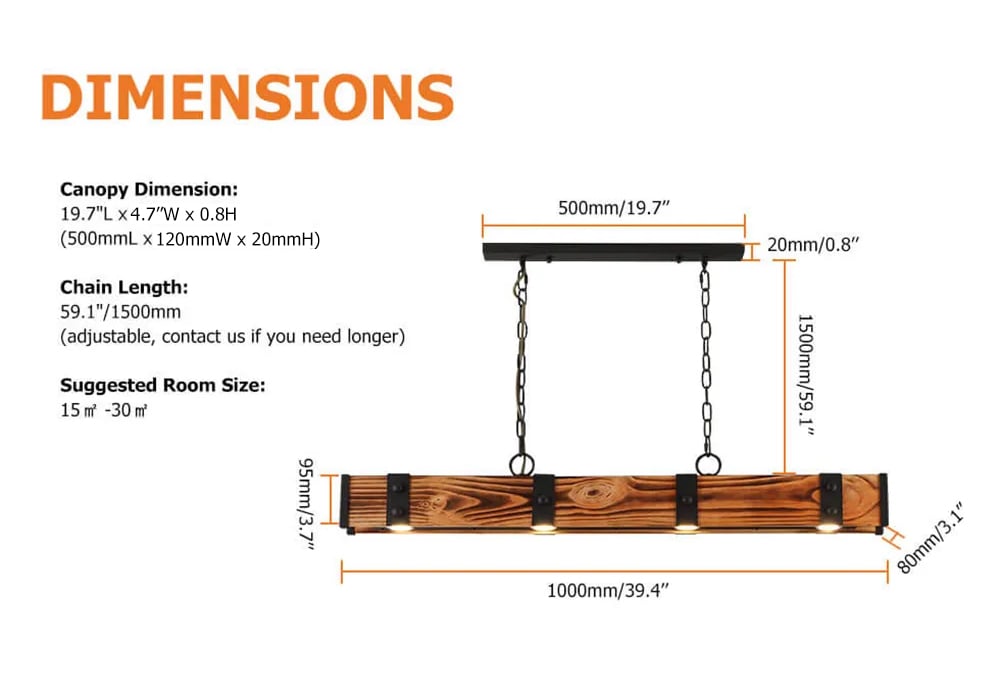HMR - Rowen Industrial 4-Light LED Linear Rust Wood and Metal Pendant Light in Rust