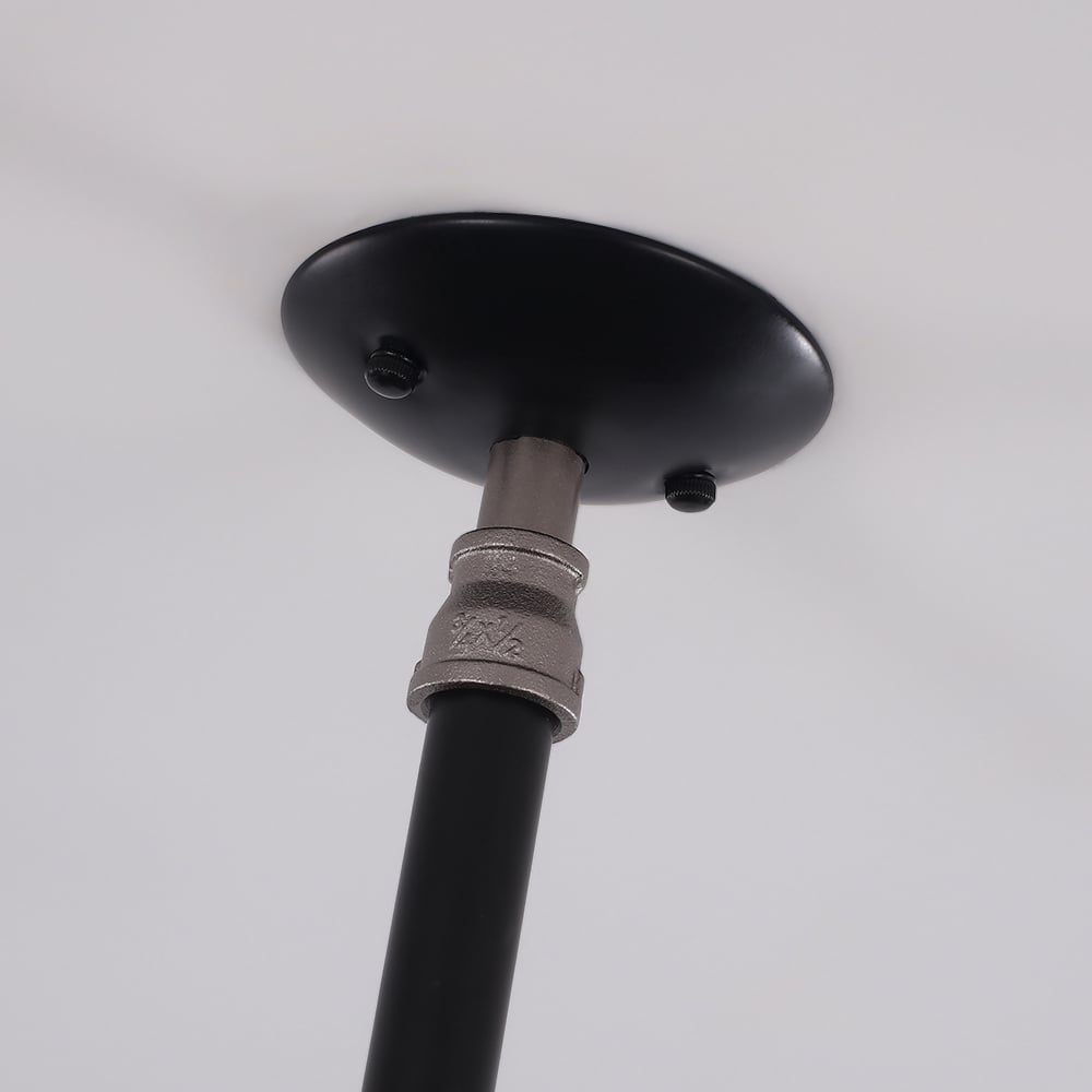 HMR - Industrial Pendant Light with Wood Beam and Plumbing Pipe in 8-Light